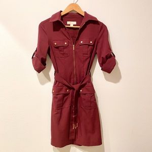 Michael Kors Roll Sleeve Belted Dress Shirtdress
